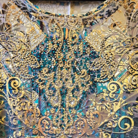 Reba Vintage Fairy Whimsigoth Velvet Burnout Sheer Embellished Batwing Top L - Picture 3 of 10